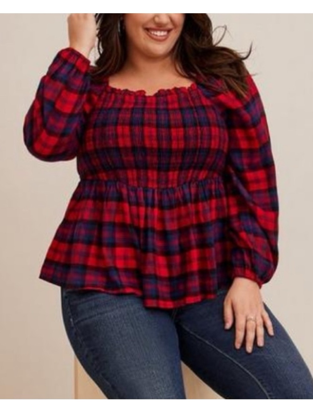 NWT Torrid. Rushed Rayon Acrylic Smocked Top Size M/L (10) Cabincore Plaid